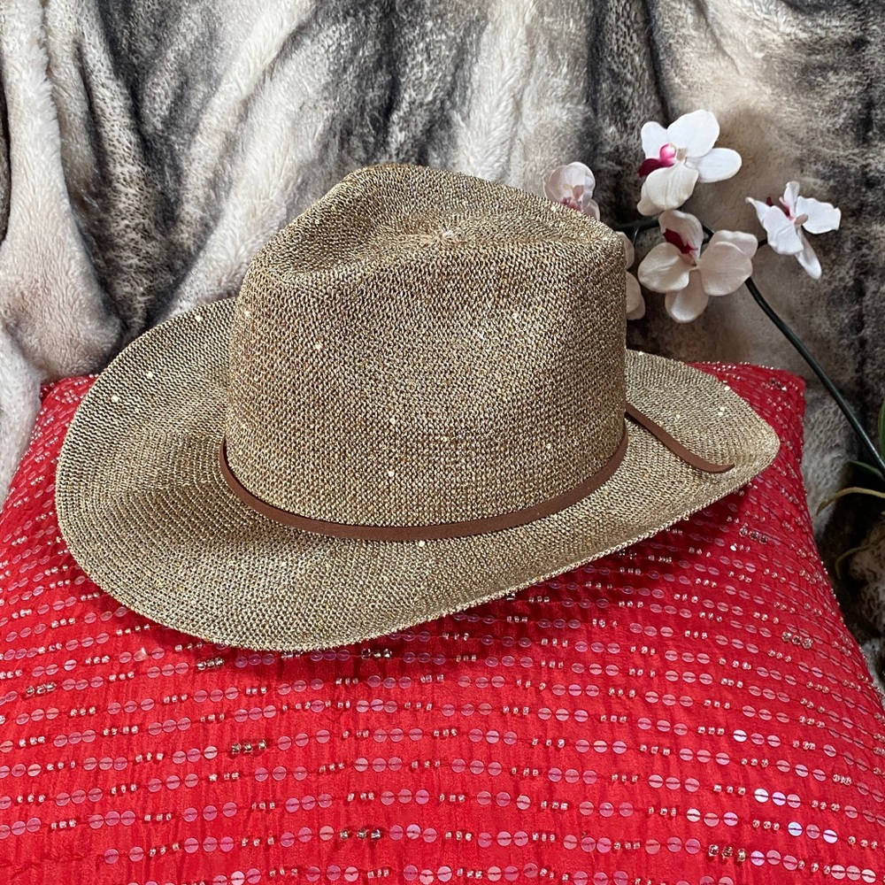 Designer Sparkling Gold With Gold Sequins Beach Hat NWOT